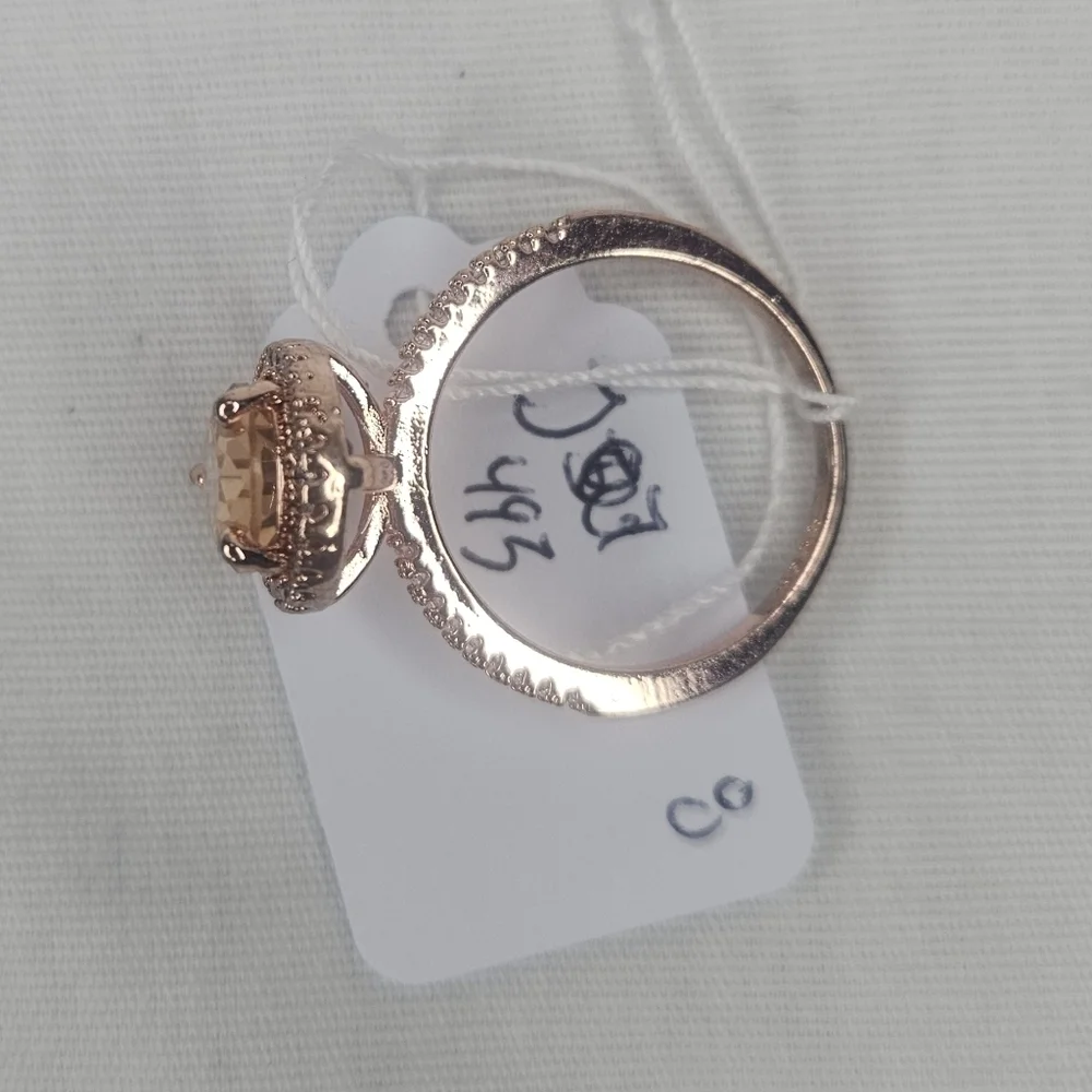 NWOT Rose Gold Teardrop Pear Peach Pink CZ Halo Ring Size 8 Stamped 925